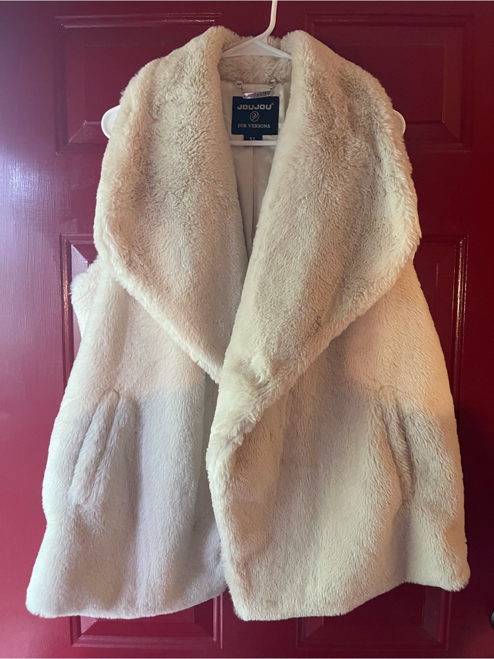 Jou Jou Cream Teddy Faux Fur Shawl Collar Jacket